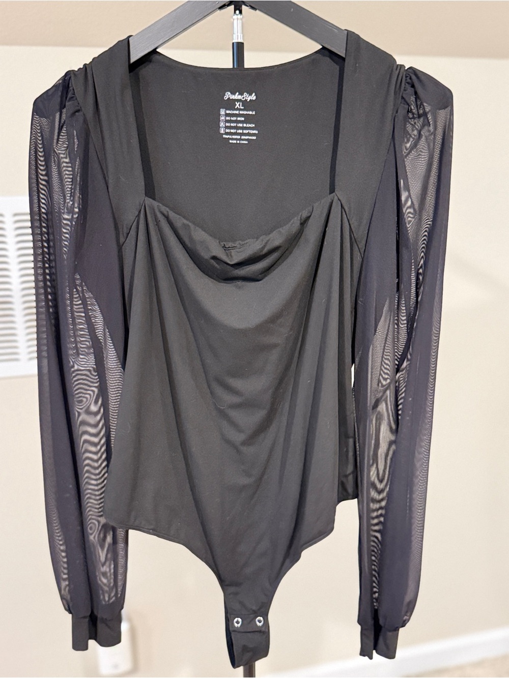 Soft Black Bodysuit with delicate, sheer bishop sleeves